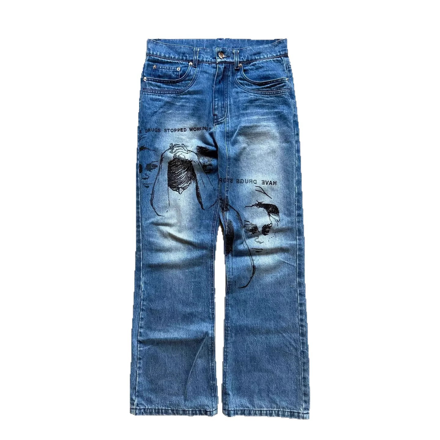 Y2K Vintage Washed Straight Leg Jeans – Low-Rise Distressed Denim Pants For Retro Streetwear & High Fashion_mkmklike.com
