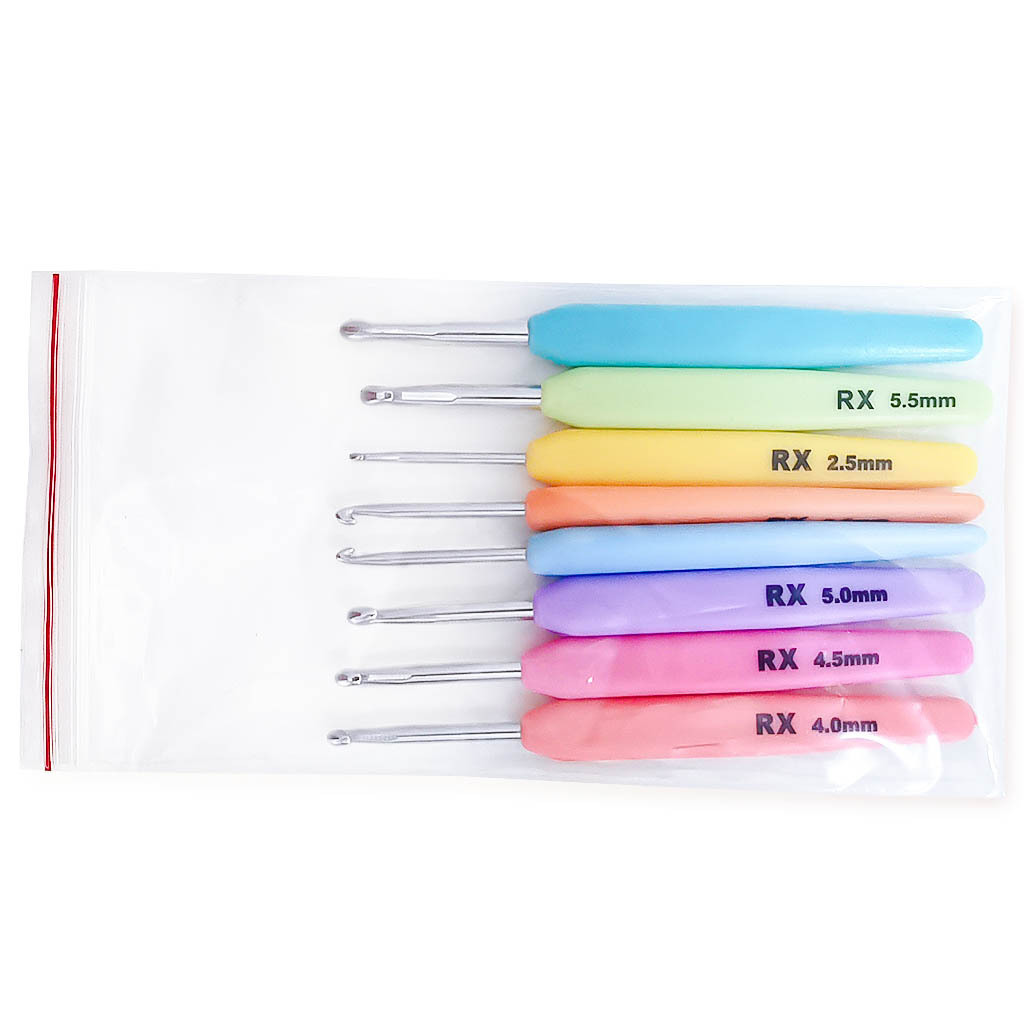 Herramientas de tejido aguja de suéter RX mango de plástico de color aguja de óxido de aluminio de aluminio un conjunto de 8 paquetes de bolsa transparente