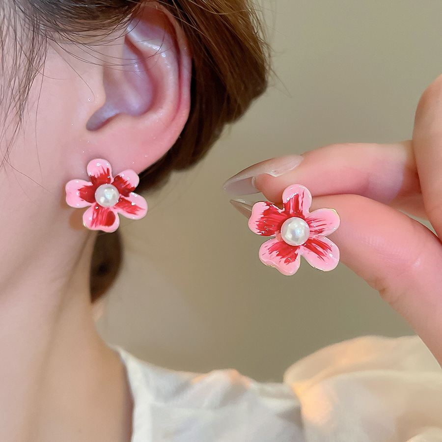 Pendientes de flores de color dopamina de verano Pendientes de todo fósforo de nicho fresco Pendientes de lujo de alta gama de moda al por mayor