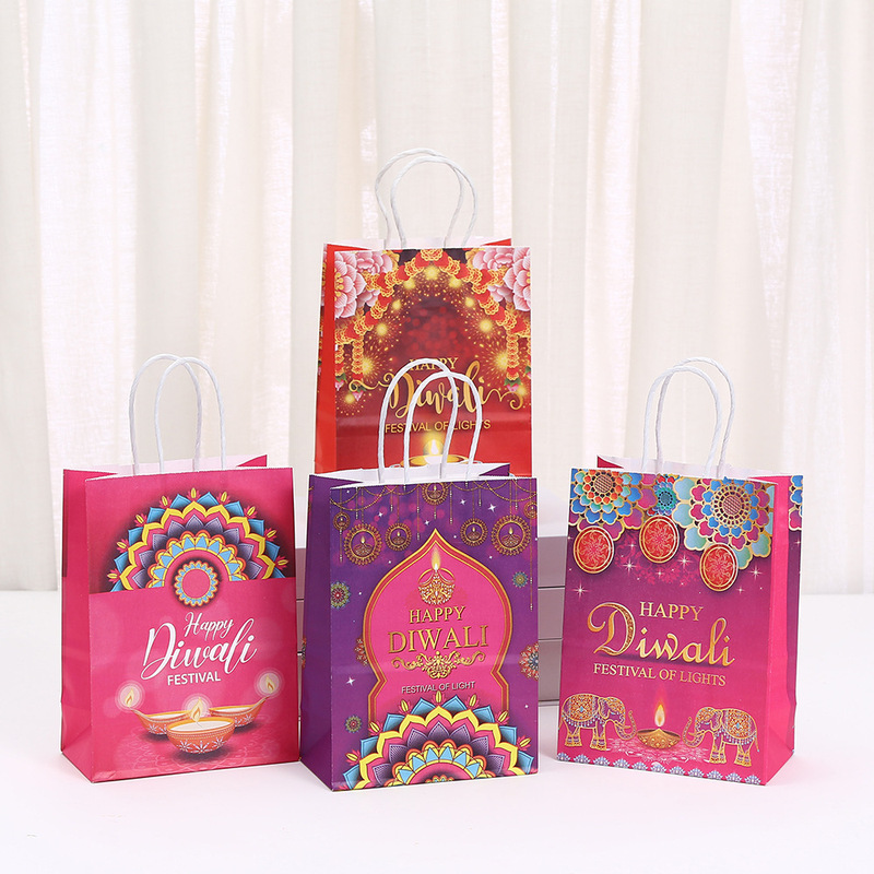 in stock Wholesale Diwali Kraft Paper Bag Holiday Large Capacity Tote Bag Gift Giving Shopping Gift Bag Packaging Bag
