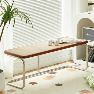 Nordic creative rattan bench home door solid wood shoe changing stool bedroom mid-ancient bed end stool B & B entrance low stool