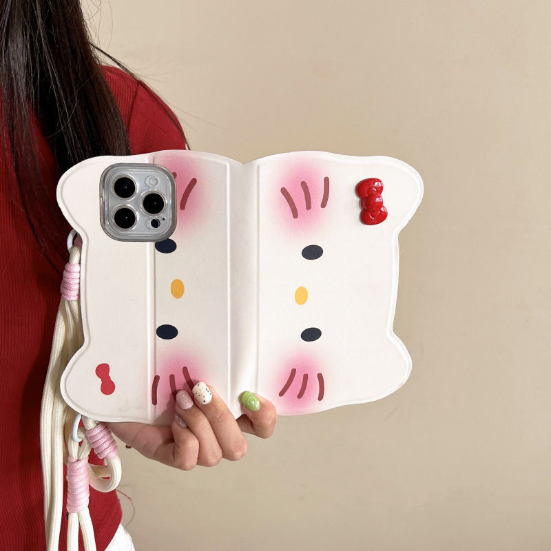 Cat Ear Hello Cat Leather Case Suitable for Samsung S26Ultra Phone Case Flip Cover S25+/24 Lanyard S23S21Fe