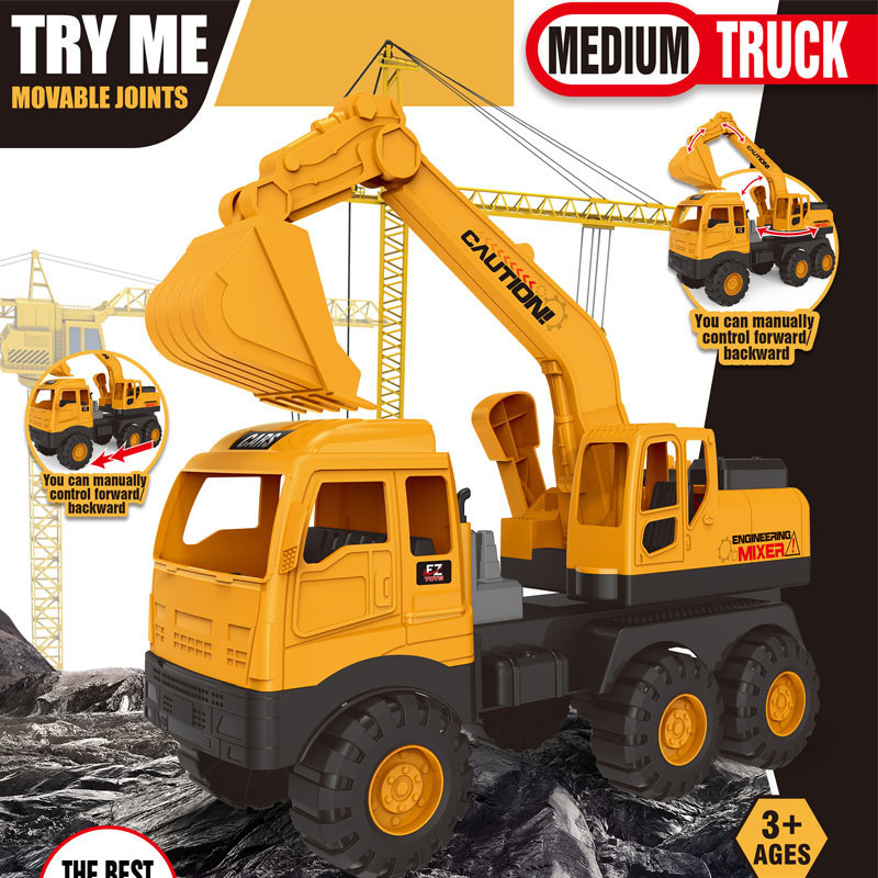 Cross-Border Large Six-Wheel Engineering Vehicle Children's Fall-Resistant Excavator Crane Boys and Girls Sliding Car Toy Gift