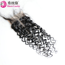 阿里巴巴真人假发配件4*4 Water Wave Virgin Human Hair Closure