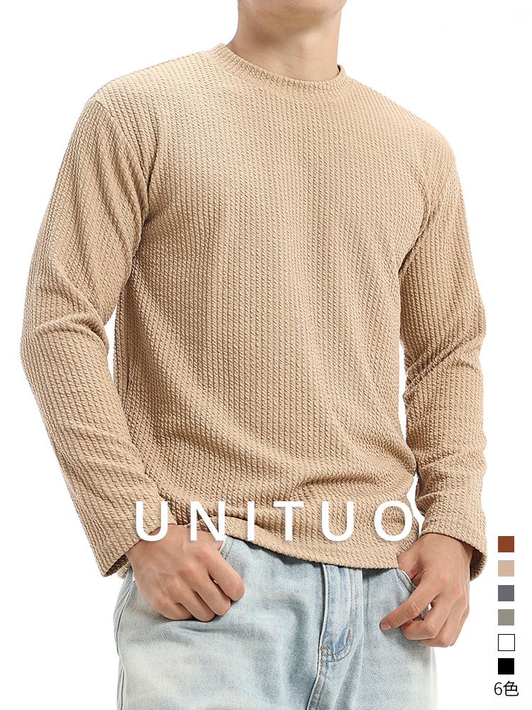 Otoño y invierno ropa de hombre lujosa alta sensación de cuello redondo de punto camiseta de manga larga simple camiseta de hilo de núcleo camiseta superior hombre