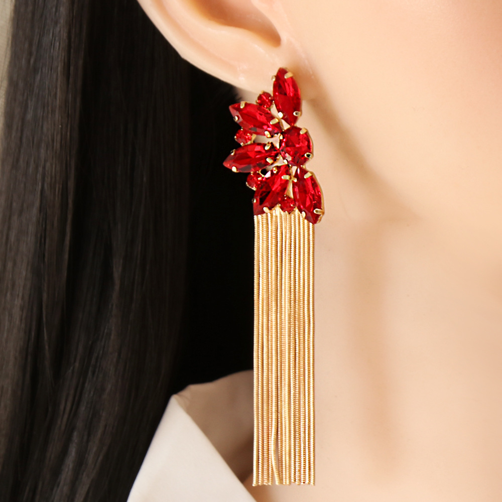 Korean Fashion Style New Diamond Flower Tassel Earrings display picture 19
