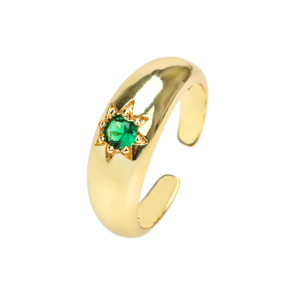 Fashion Retro Micro-Inlaid Green Zircon Open-End Gold-Plated Ring