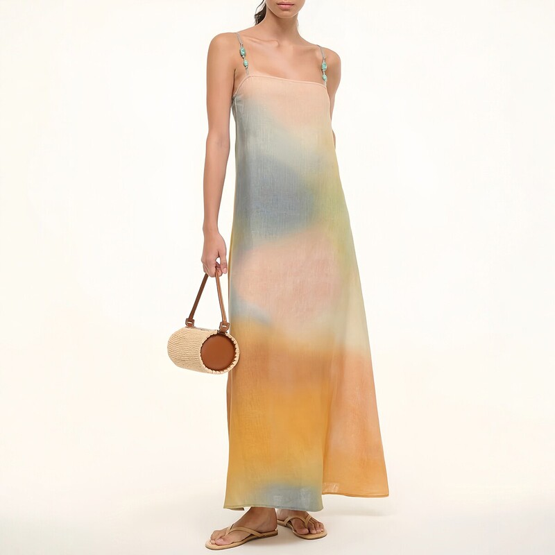 2025 Summer Gradient Smudged Suspender Long Dress for Women, Resort Style Beach Dress, Elegant Dress, Ladylike Style 2025 Summer Gradient Smudged Suspender Long Dress for Women, Resort Style Beach Dress, Elegant Dress, Ladylike Style