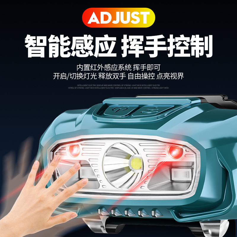 Nueva tecnología recubierta de plástico transfronteriza impermeable resistente a las caídas de tipo C carga rápida advertencia de funcionamiento al aire libre linterna de inducción inteligente