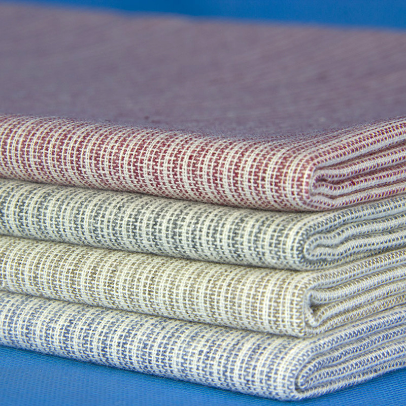 厂家现货  服装面料 涤棉麻条纹竹节色织布家饰桌布窗帘布料 034