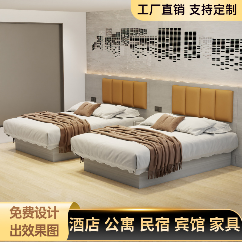 Cama de hotel, cama con cajón y tira de luz para alojamiento, cama para habitación de apartamento tipo B&B, muebles de hotel modernos y minimalistas, juego completo para habitación estándar