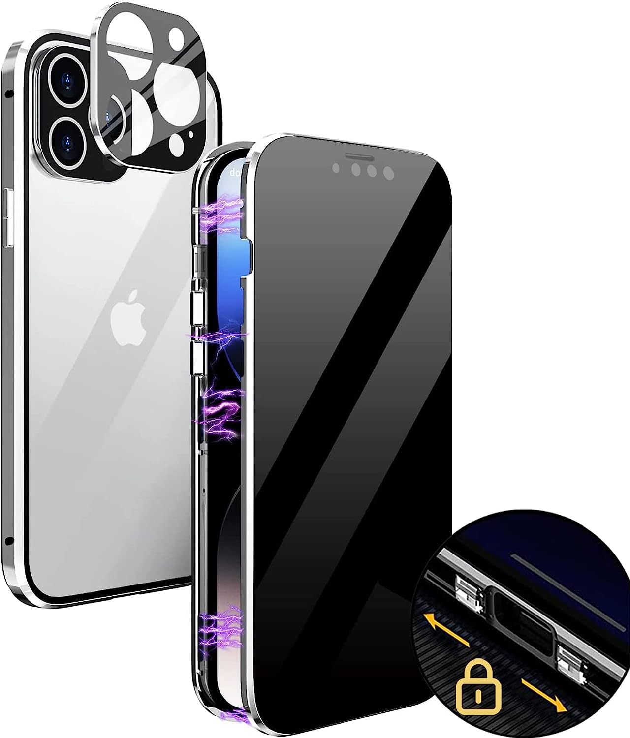 Funda para teléfono móvil iPhone16 Magnetic King Apple 15 hebilla de doble tarjeta Gafas de vidrio de doble cara Funda magnética de metal