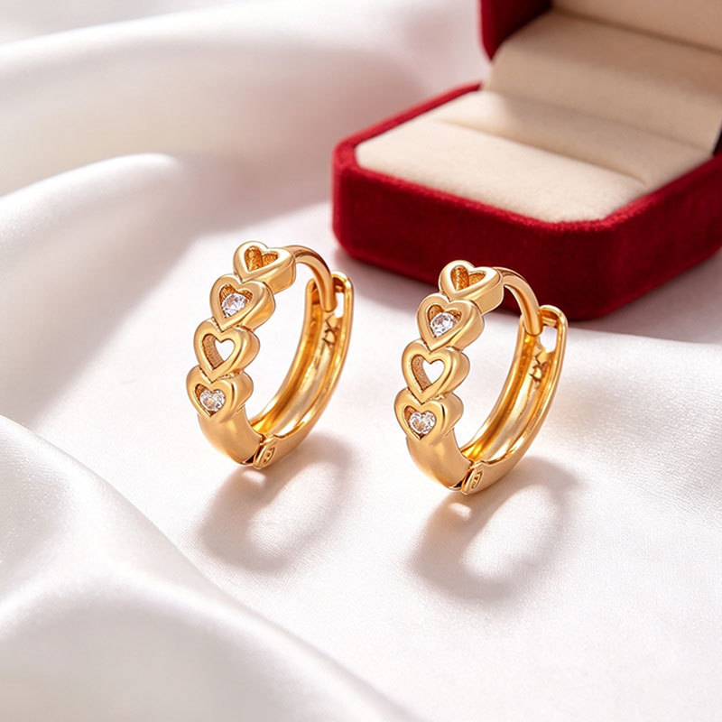 Aretes de Aro con Corazón Calado de Aleación para Mujer image 7