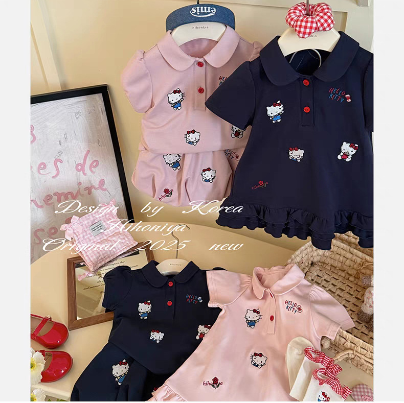 Xianning siete niñas cómodo vestido POLO verano nuevo bordado de gato vestido de princesa de estilo occidental de bebé femenino coreano