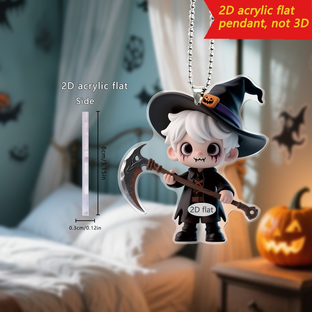 Transfronterizo nuevo Halloween calabaza linterna hoz araña 2D plano acrílico mochila colgante de coche llavero
