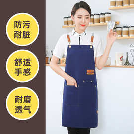 帆布防水围裙现货批发定制logo高端烘焙咖啡奶茶店工作围裙印字女