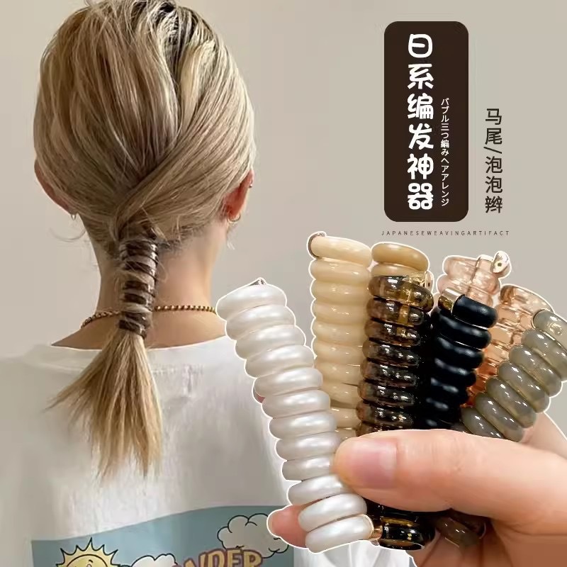 여성용 일본식 헤어 브레이드 전화선 머리끈, 고탄성, 내구성, 높은 포니테일 머리끈, 머리끈이 상하지 않는 머리끈
