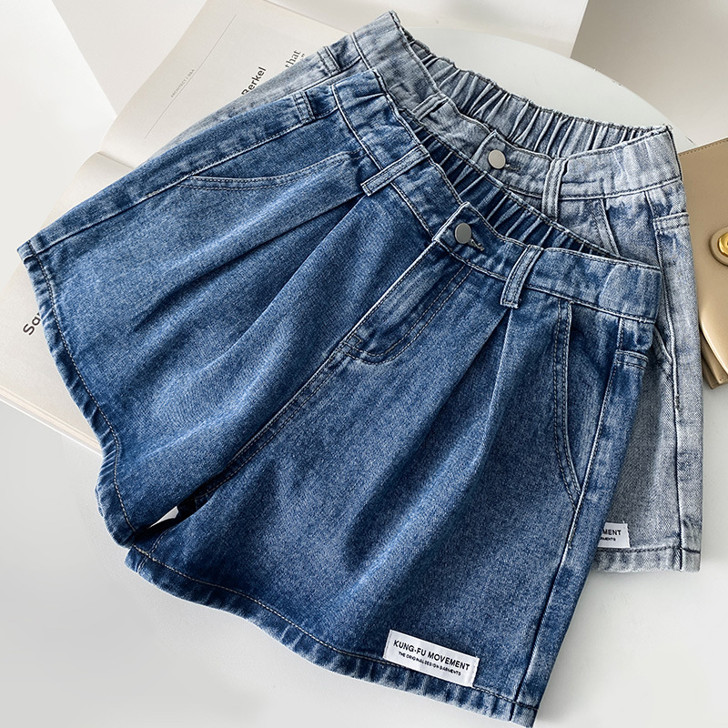 0196 denim shorts female summer new salad waist giant flaws slim hairs A letter version of shorts