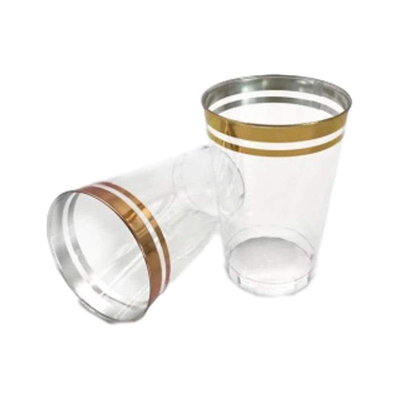 14oz doble borde dorado Taza transparente doble borde dorado desechable cara Taza taza de plástico cocina drinkware image 5