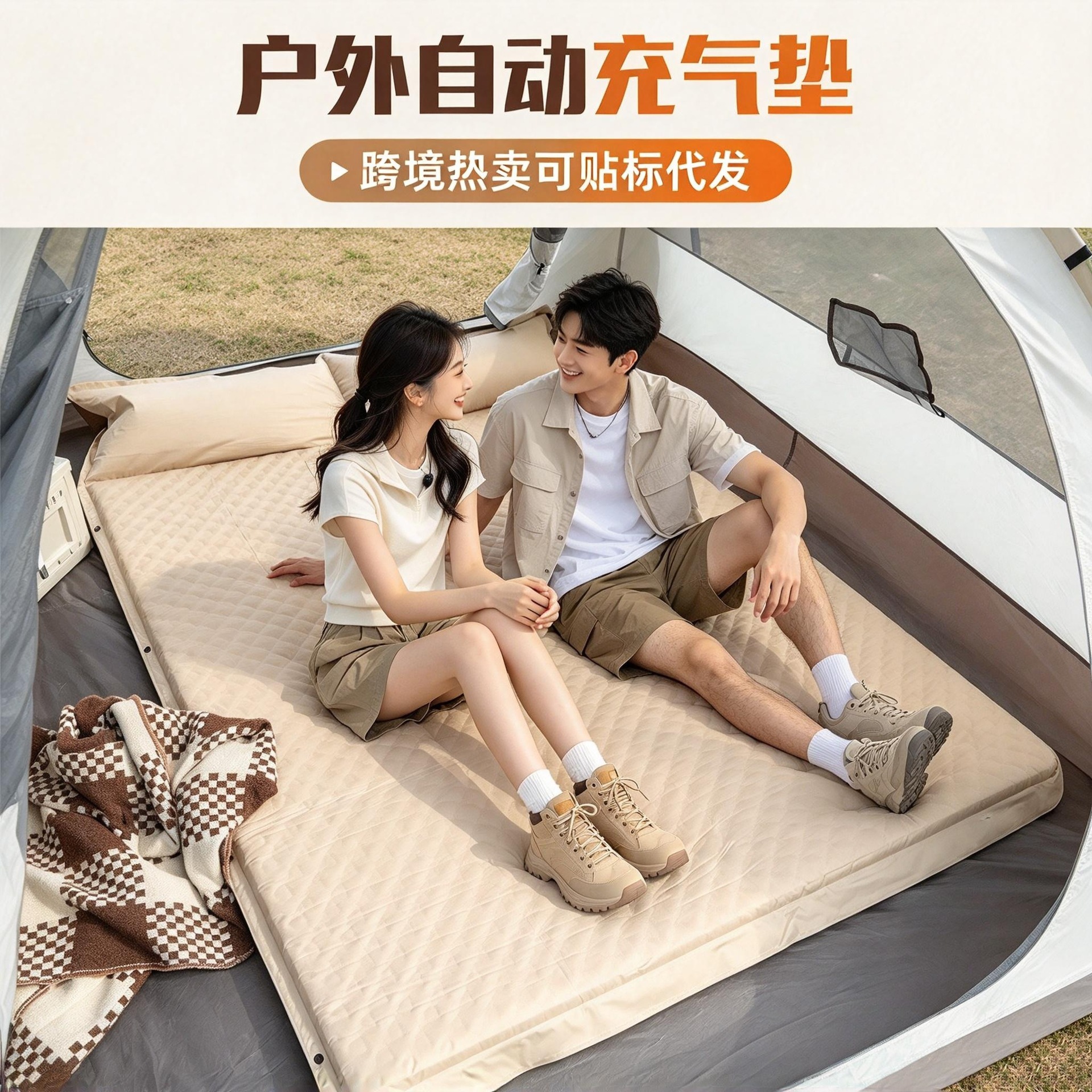New Cross-Border Inflatable Mattress for Outdoor Portable Camping, Single or Double Use, Automatic Air Mattress for Sleeping on the Ground