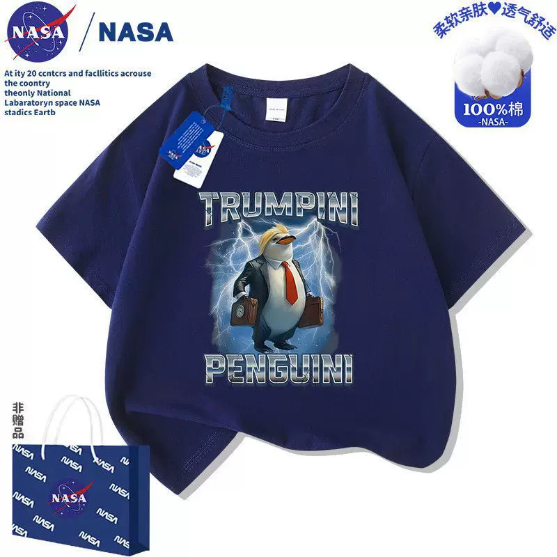 Детская футболка с абстрактным принтом Tongtongge NASA, летняя короткая рукав, биология/пингвин, стиль «Гора и море»