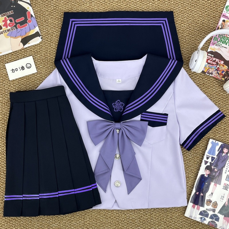 原创正版JK制服鸢语堇刺绣款水手服日系学院风纽扣班服毕业服套装|undefined