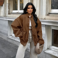 2024冬季新款美拉德棕色毛呢外套加厚中长款立领呢子大衣欧美女装