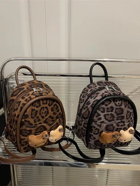 Casual Commuting College Style Cartoon Cat Girl Backpack 2025 New Leopard Print Cartoon Cute Mini Backpack