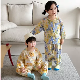 儿童棉绸夏季睡衣男童女童小孩薄款绵绸空调服中童大孩家居服套装