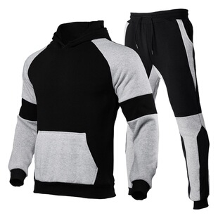 2020 new men's large size color stitching sweater hooded fleece suit European and American explosions cross-border wholesale