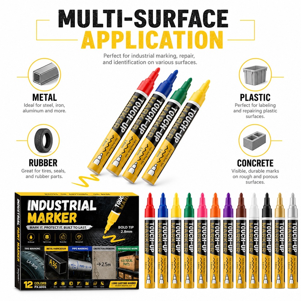 Cross-border 12-color paint pen, waterproof and non-fading, multifunctional marker pen, car touch-up pen, graffiti pen wholesale
