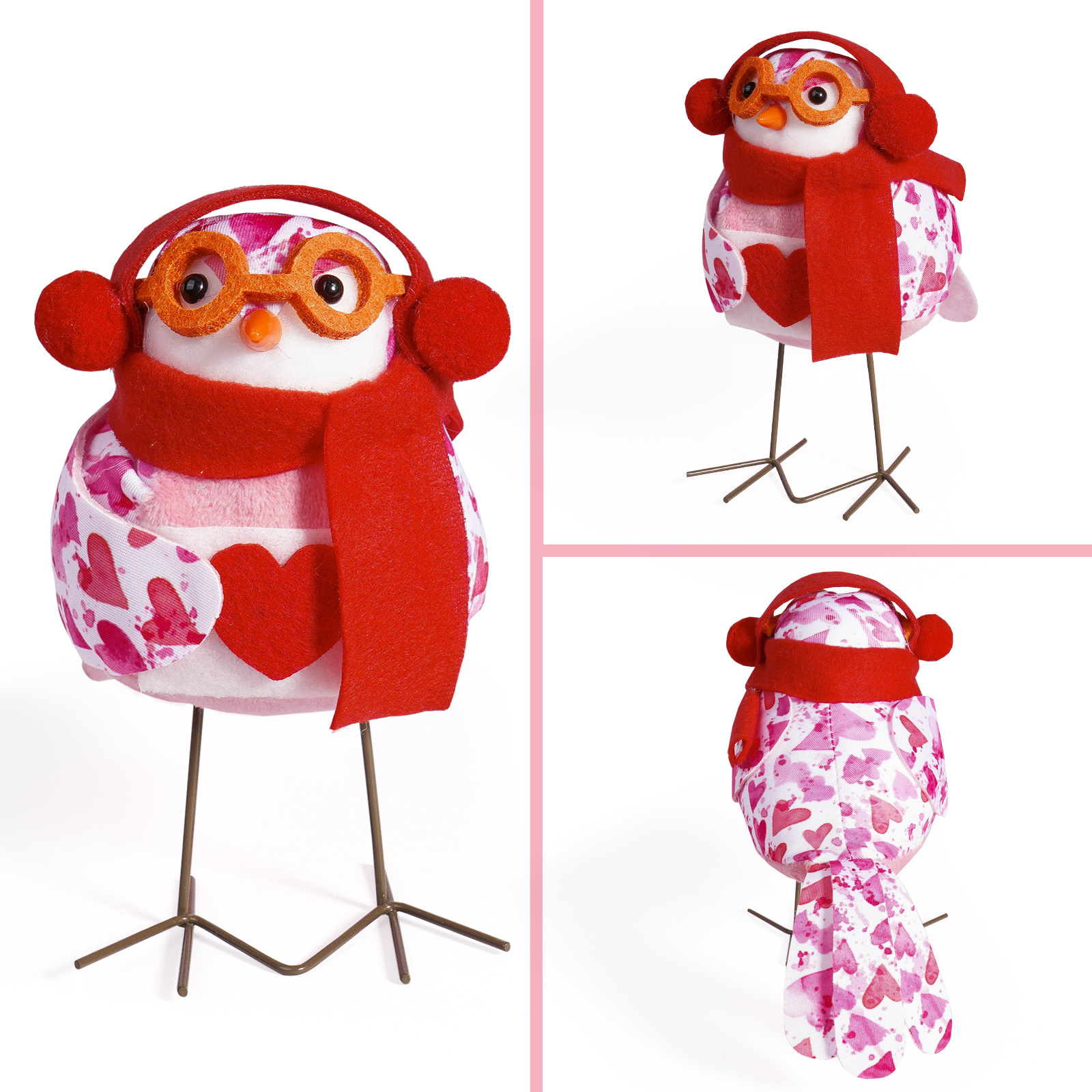 Nuevos productos transfronterizos Día de San Valentín amor pájaros lindos muñecos gafas bufandas sombreros amor adornos decoraciones