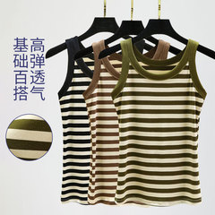 夏季新款條紋背心時尚螺紋包邊背心圓領透氣打底衫防走光打底背心