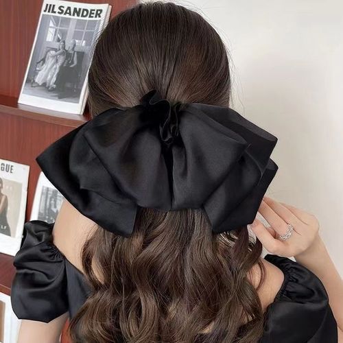 Checkerboard big bow hairpin female Internet celebrity same style high-end spring clip headwear ponytail clip hair accessory on the back of the head
