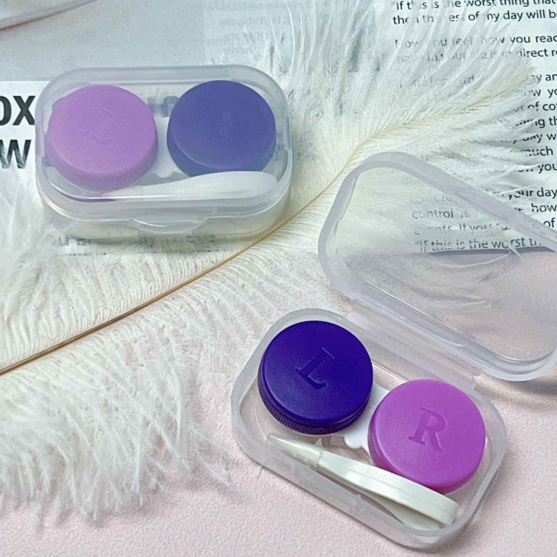 简约新款卡通美瞳盒伴侣盒隐形眼镜双联盒收纳盒1711【仅紫色】