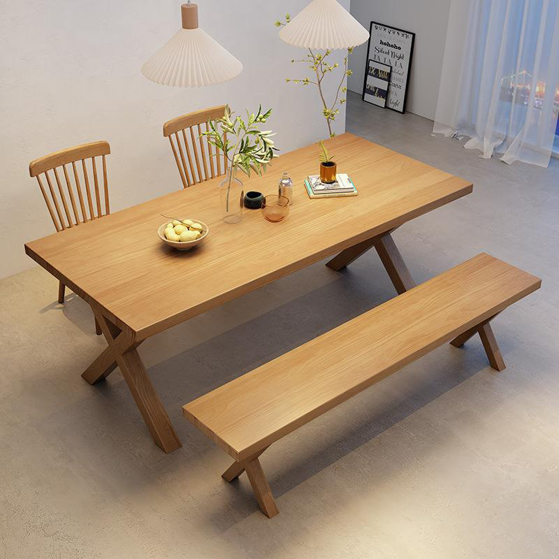 Nordic solid wood large board dining table and chair set for home living room multi-person dining table, restaurant hotel natural wood dining table