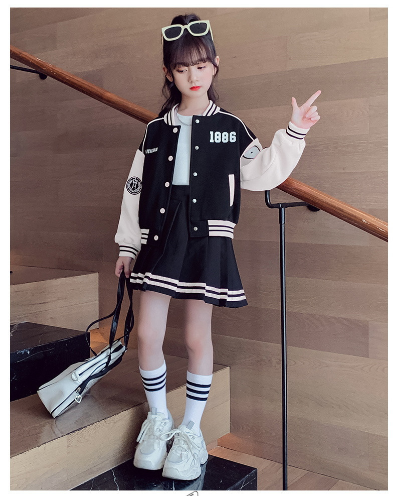 Academy Style Skirt Spring and Autumn New Big Boy Fashionable Parent-child Coat Girls' Baseball Two Piece Set_voghion.com