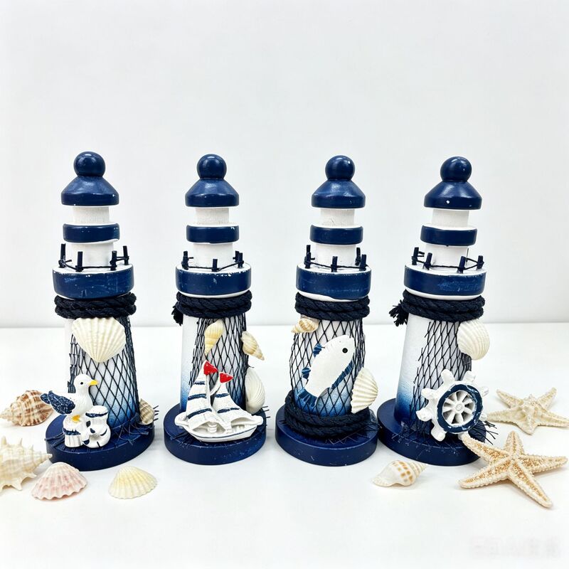 Mediterranean-Style Wooden Lighthouse Ornaments, Home Decorations, Creative Photography Props, Seaside Souvenirs Mediterranean-Style Wooden Lighthouse Ornaments, Home Decorations, Creative Photography Props, Seaside Souvenirs