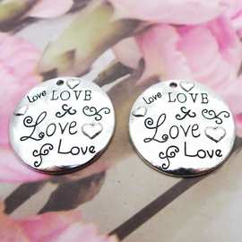 LY1207 32*32mm合金古银字母圆牌LOVE吊挂件饰品配件30个/包8.1克