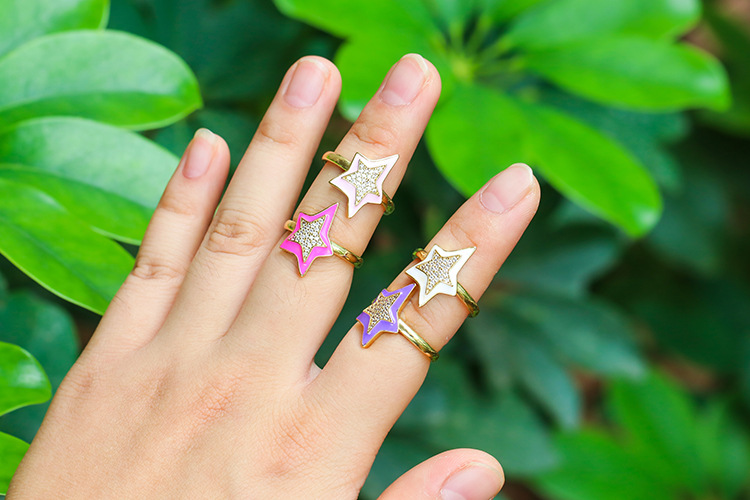 Wholesale Jewelry Drop Oil Five-pointed Star Copper Ring Nihaojewelry display picture 2