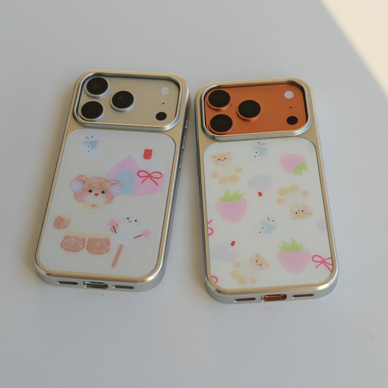 Korean Amedi Strawberry Teddy Bear Frosted Glass Magnetic Phone Case for Apple iPhone 17 Pro Max