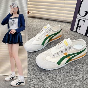 Flat Agande Training Shoes Women's Shoes 2025 Summer New Shoes Slip-On Lazy Sneakers Versatile Canvas Shoes