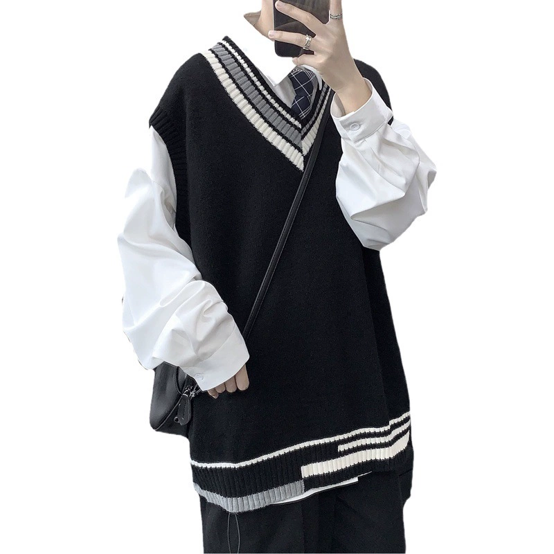 Колледж ветер пары литературно-художественное вязание без рукавов свитер жилет мужской шерстяной жилет мужской осенне-зимний тренд