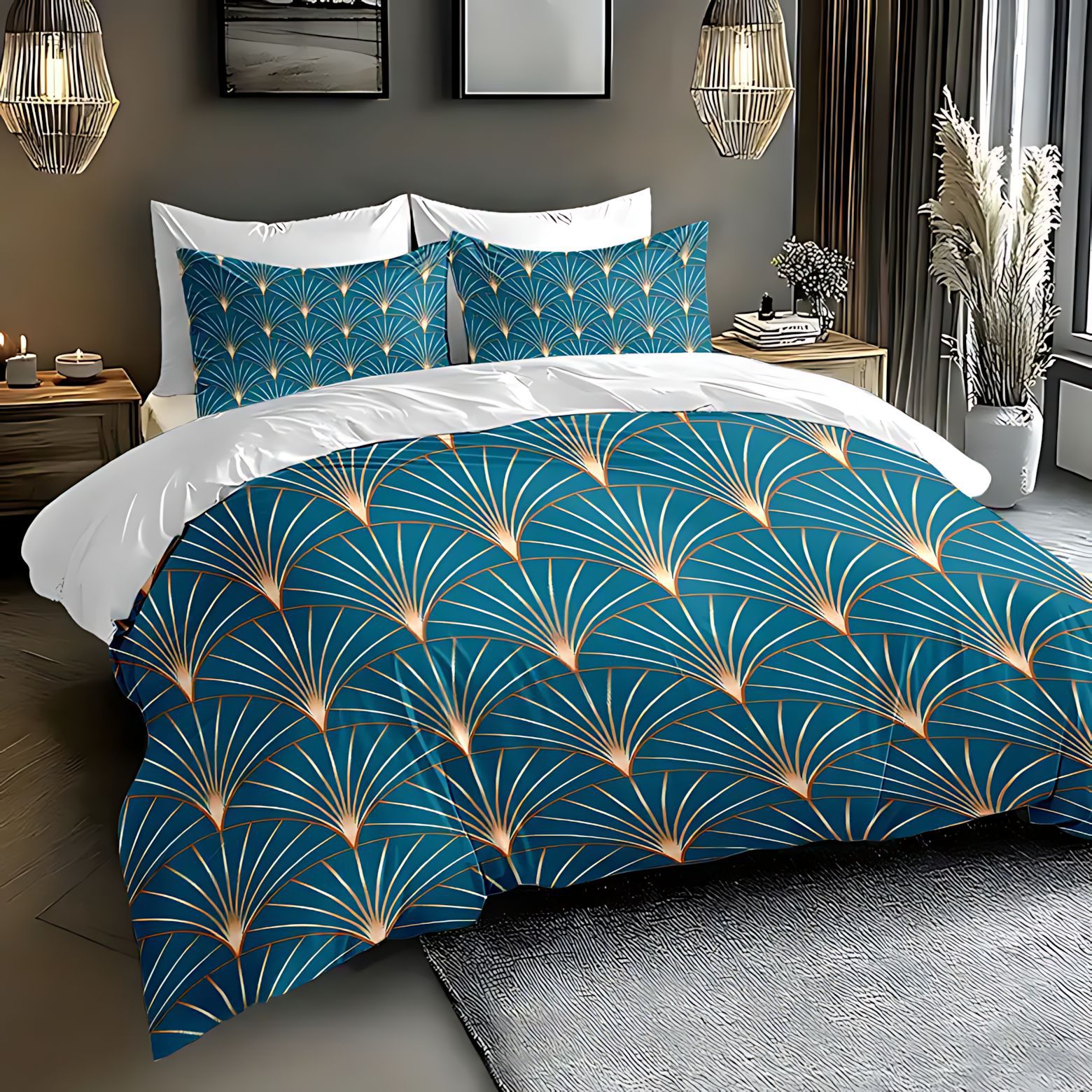 TEMU / JIT comercio exterior solo para transfronterizos set de edredón azul set de ropa de cama para diseñar