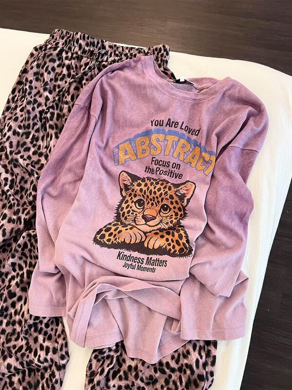 Imitation cotton, Korean-style, simple and elegant purple long-sleeved pajama set for women, new autumn 2026 collection, high-end loungewear set