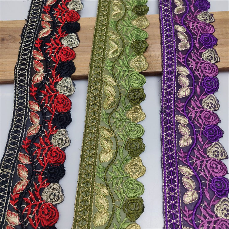 6cm网底金线色绣花DIY服装配饰花边家居窗帘辅料面料宽花边