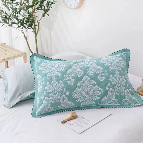 Three-layer gauze pillowcase with rounded corners, edge looped, filled with cotton, large home-use single-person soft color-woven patterned pillowcase, wholesale and dropshipping