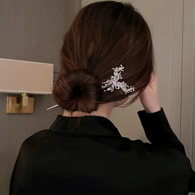 Retro metal black Chinese hairpin, fashionable hairgrip, hair accessory, high-quality style
