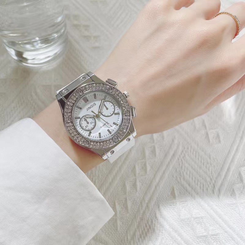 Fashion trendy all-match men's and women's same quartz watch Diamond-embedded silicone watch neutral watch_voghion.com