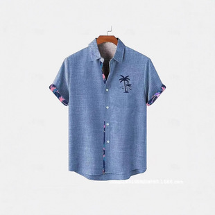 Amazon Cross-Border Summer Men's Short-Sleeved Lapel Cardigan Hawaiian 3D Retro Printed Fashion Casual Shirt